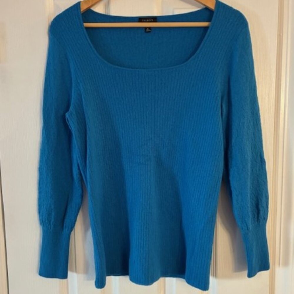 Talbots Women's Blue Pure Merino Wool Long Sleeve Fitted Cozy Sweater Size M